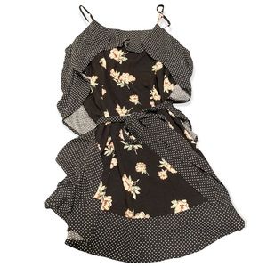 Lulu’s | Women’s | Black w/ White Polka Dots Floral | Ruffle Wrap Mini Dress | S